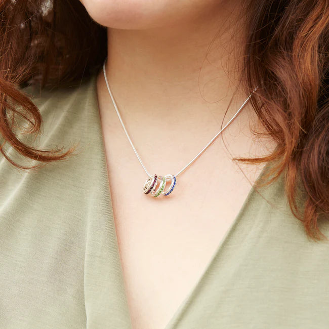 925 Sterling Silver Custom Stackable Eternity Birthstone Charm Necklace