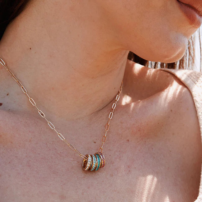 925 Sterling Silver Custom Stackable Eternity Birthstone Charm Necklace