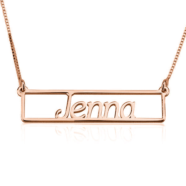 925 Sterling Silver Cut Out Engraved Bar Name Necklace Nameplate Necklace - onlyone