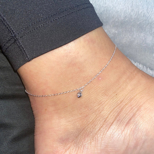925 Sterling Silver Dainty Birthstone Anklet