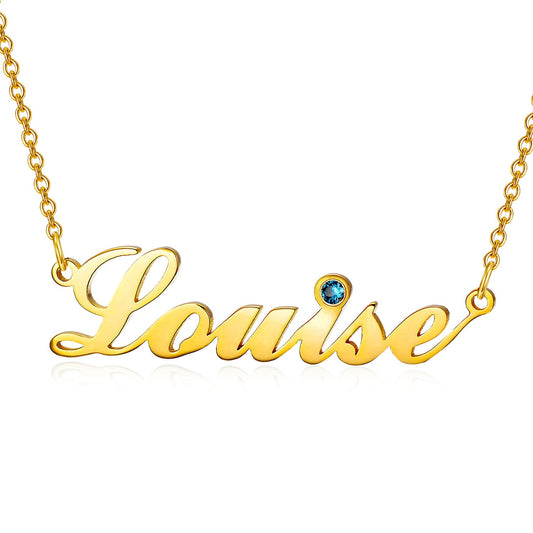 925 Sterling Silver Birthstone Signature Name Necklace "Louise style" Nameplate Necklace - onlyone