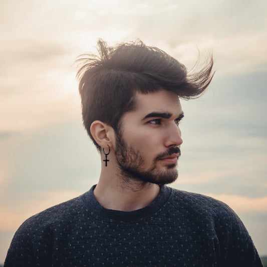 925 Sterling Silver Black Cross Hoop Earrings - onlyone