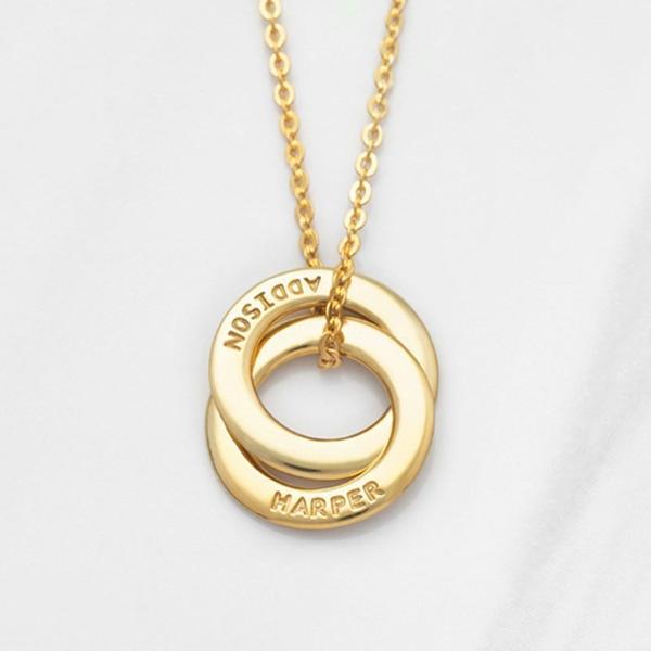 925 Sterling Silver Engraved 2 Russian Rings Custom Name Necklace Gift Nameplate Necklace - onlyone