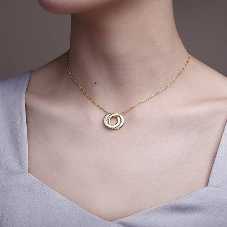 925 Sterling Silver Engraved 2 Russian Rings Custom Name Necklace Gift Nameplate Necklace - onlyone