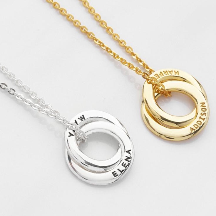 925 Sterling Silver Engraved 2 Russian Rings Custom Name Necklace Gift Nameplate Necklace - onlyone