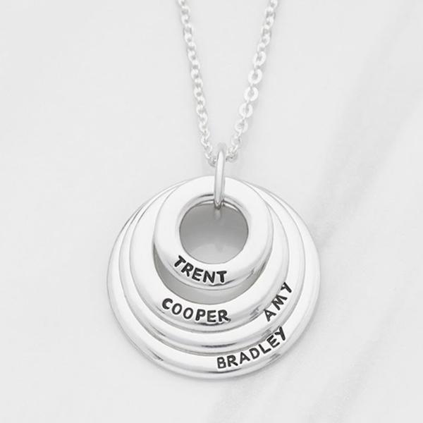 925 Sterling Silver Engraved Circle 4 Rings Name Necklace Gift Nameplate Necklace - onlyone