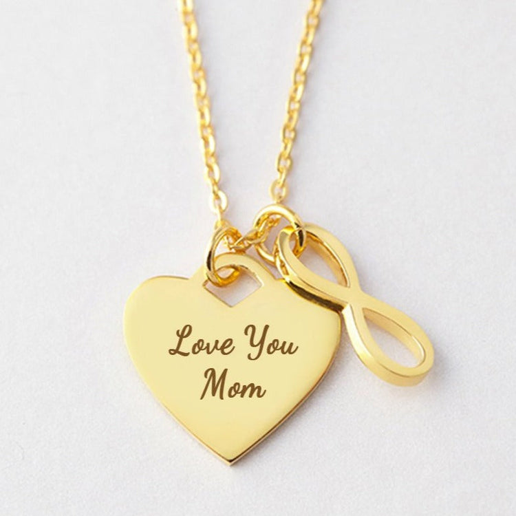 925 Sterling Silver Words Engraved Infinity Heart Nameplate Necklace, Gift For Mom - onlyone