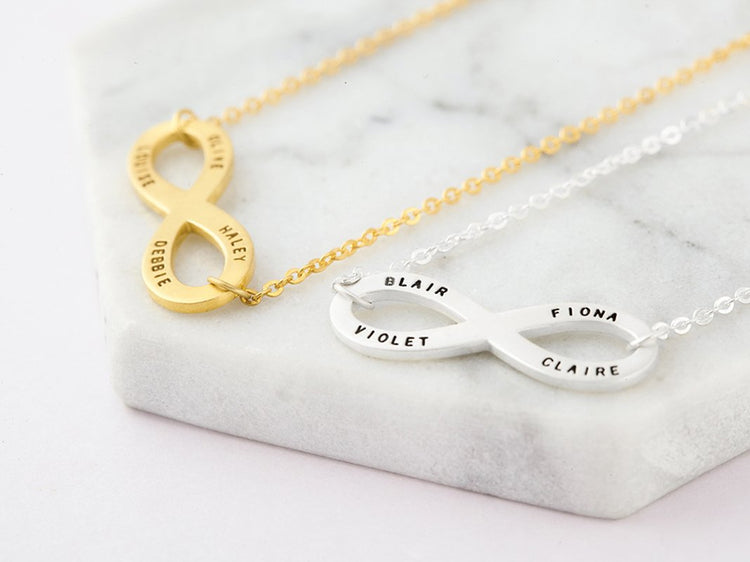 925 Sterling Silver Engraved Infinity 4 Names Necklace Nameplate Necklace - onlyone