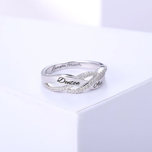 925 Sterling Silber personal isiert zwei Namen graviert Ring mit gepflastertem Zirkonia