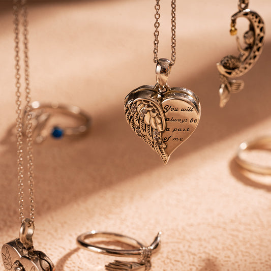925 Sterling Silver Angel Wing Heart Photo Locket Necklace, You Will Always Be a Part Of Me