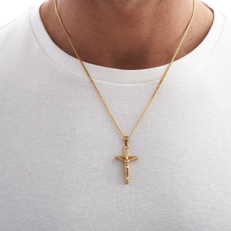 925 Sterling Silver 18K Gold Plated Crucifix Pendant Necklace