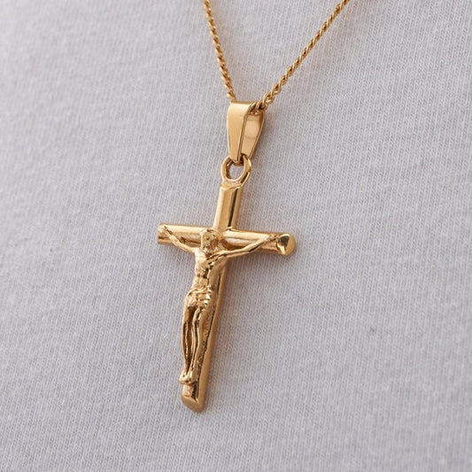 925 Sterling Silver 18K Gold Plated Crucifix Pendant Necklace