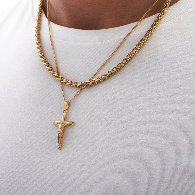 925 Sterling Silver 18K Gold Plated Crucifix Pendant Necklace