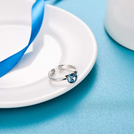 925 Sterling Silver Cat Ring With Crystal