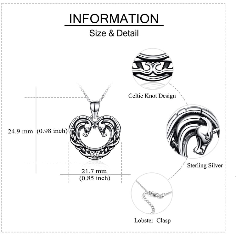925 Sterling Silver Horse Heart Pendant Necklace