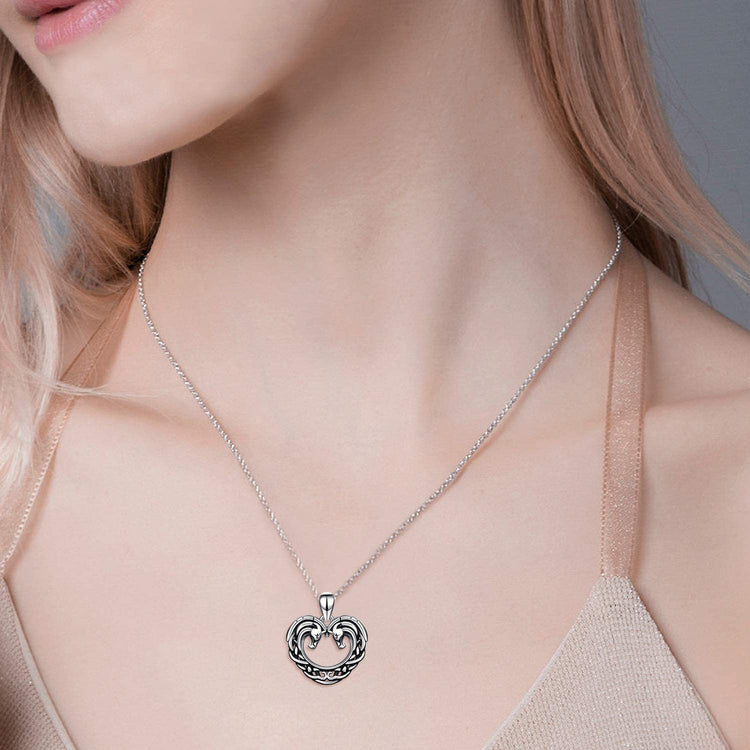 925 Sterling Silver Horse Heart Pendant Necklace