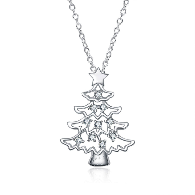 925 Sterling Silver Christmas Tree Pendant Necklace With Cubic Zirconia Christmas Gift - onlyone