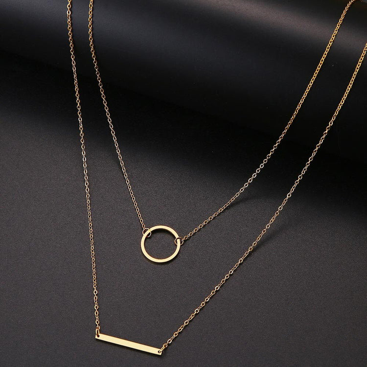 925 Sterling Silver Circle 3D Bar Double Layer Necklace, Delicate Layered Necklace For Woman