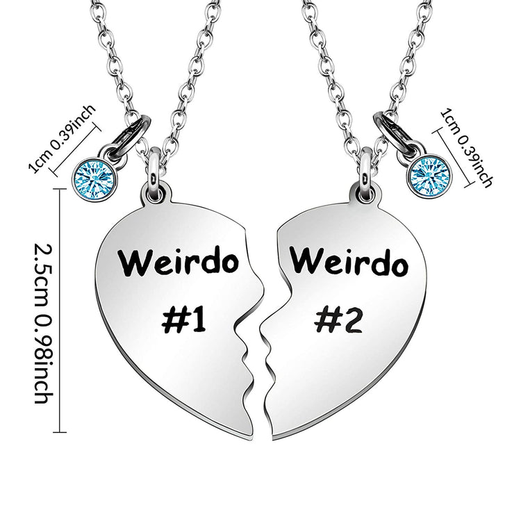 925 Sterling Silver Friendship Gifts, Split Heart Pendant Necklaces With Simulated Birthstone