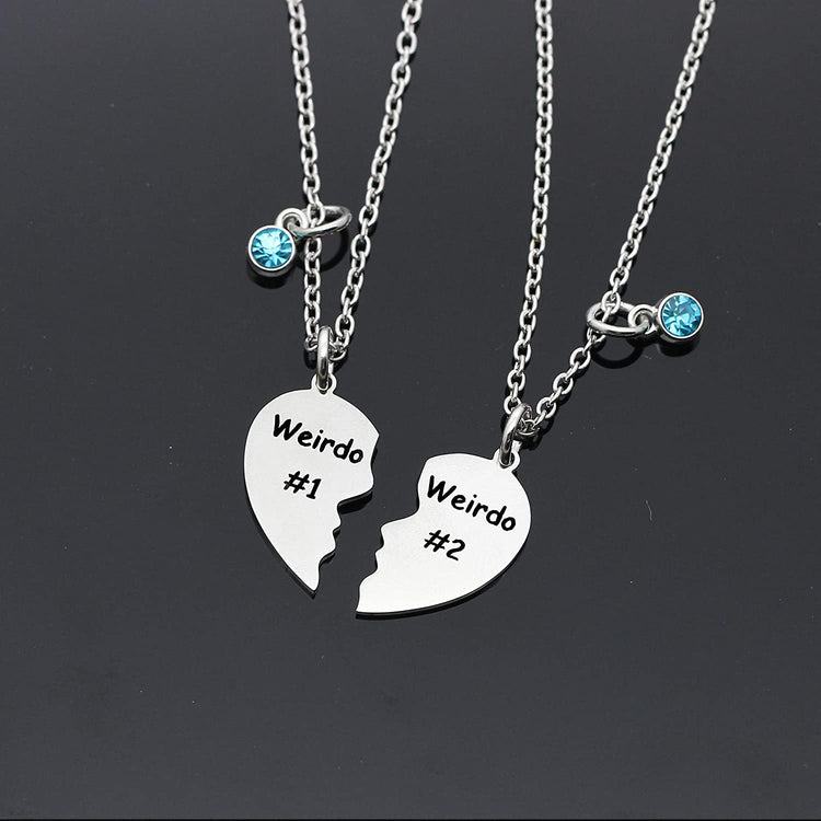 925 Sterling Silver Friendship Gifts, Split Heart Pendant Necklaces With Simulated Birthstone