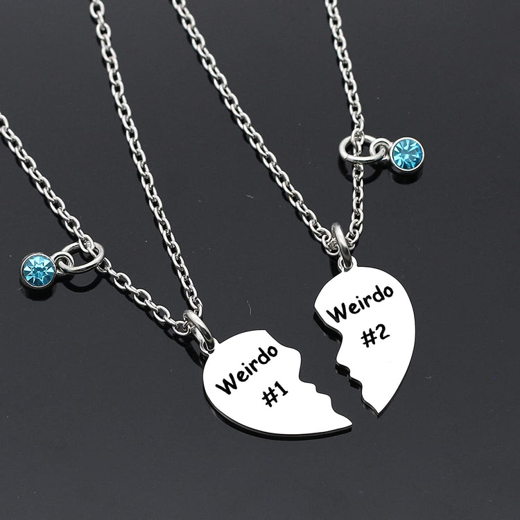 925 Sterling Silver Friendship Gifts, Split Heart Pendant Necklaces With Simulated Birthstone