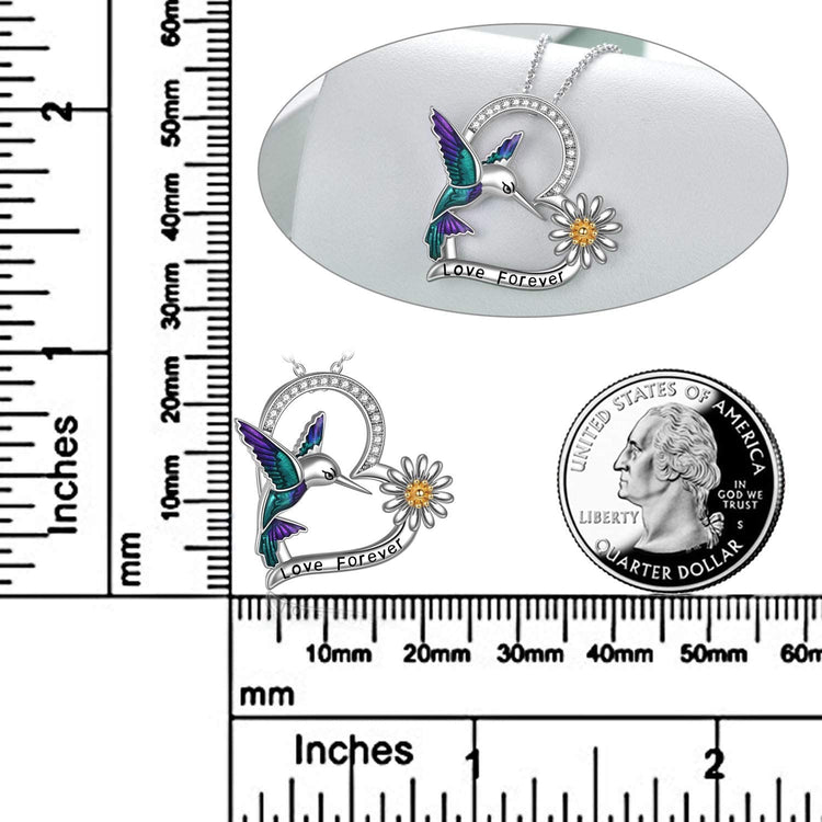 925 Sterling Silver Hummingbird And Flower Necklace