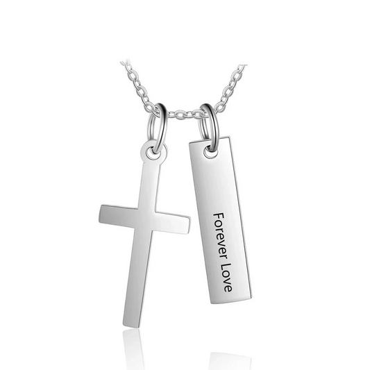 925 Sterling Silver Cross And Vertical Bar Necklace - onlyone