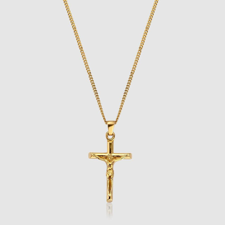 925 Sterling Silver 18K Gold Plated Crucifix Pendant Necklace
