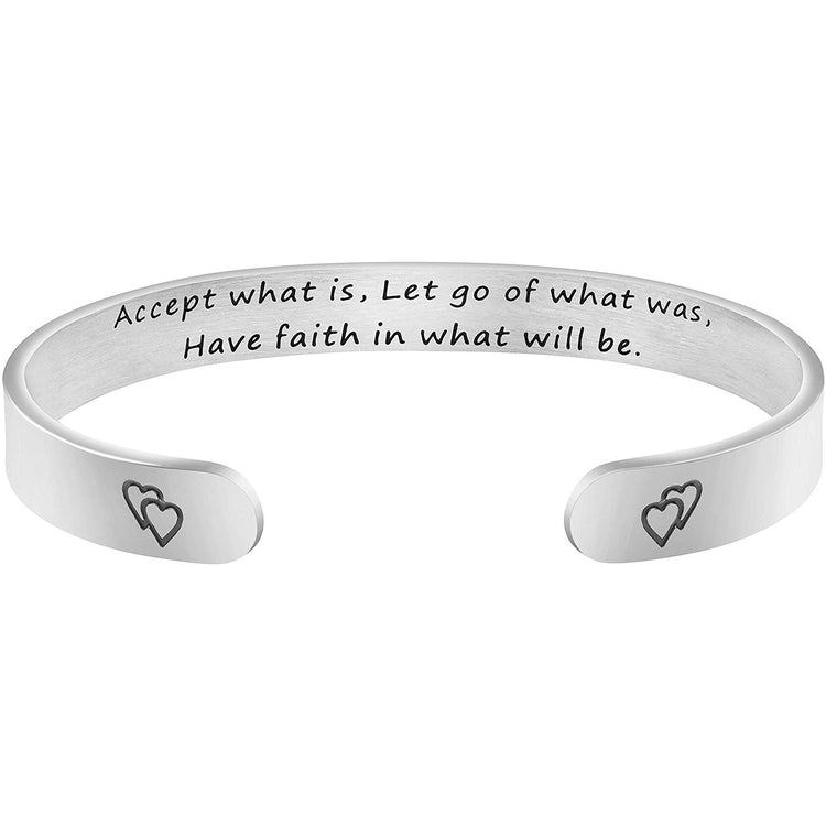 925 Sterling Silver Inspirational Bracelet Mantra Quote Engraved Cuff Bangle Hidden Message Engraved - onlyone