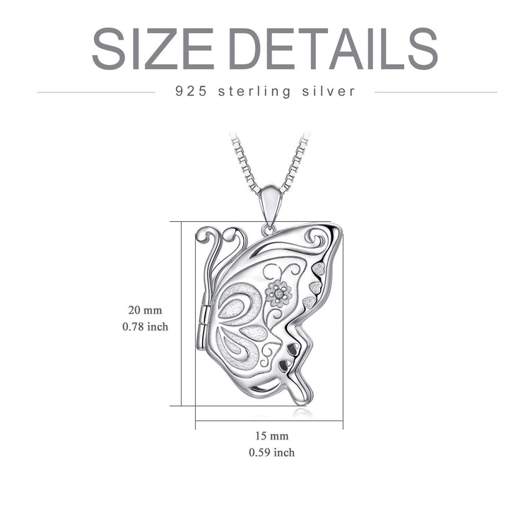 925 Sterling Silver Butterfly Round Photo Locket Necklace