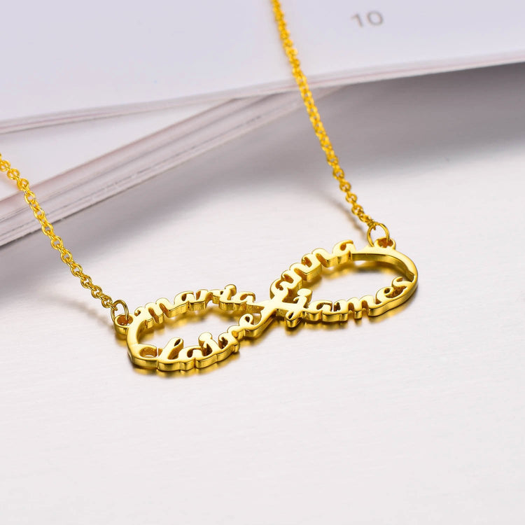 925 Sterling Silver Infinity 4 Names Necklace Nameplate Necklace - onlyone