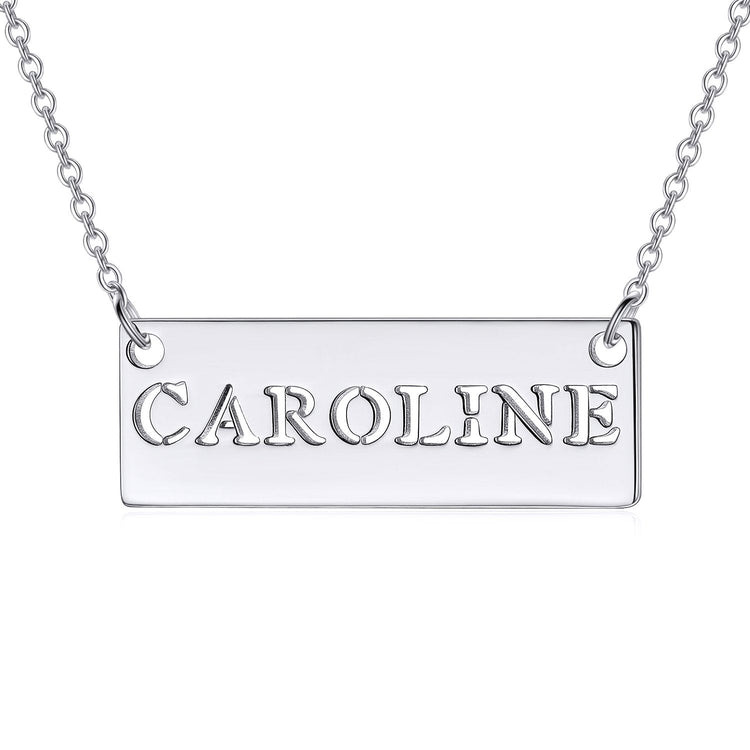 925 Sterling Silver Engraved Short Bar Name Necklace Cut Out Nameplate Necklace - onlyone