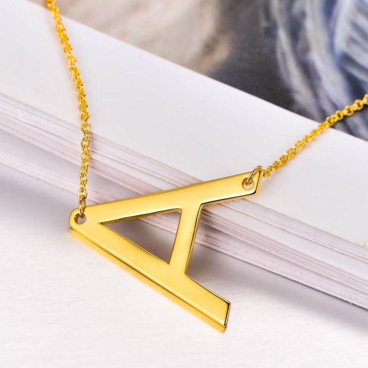 925 Sterling Silver Large Sideways Initial Necklace - onlyone
