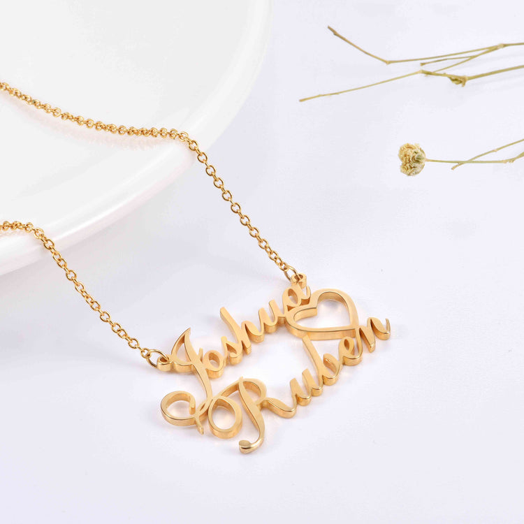 925 Sterling Silver Joshua Double Names Necklace Nameplate Necklace - onlyone