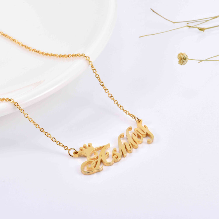 925 Sterling Silver Ashley Name Crown Necklace Nameplate Necklace You Are My Queen - onlyone