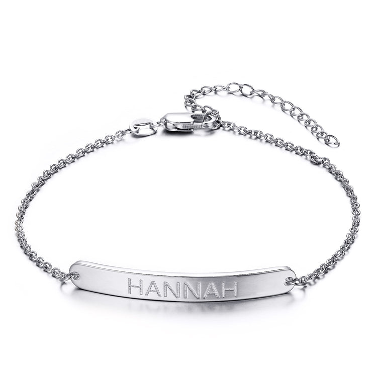 925 Sterling Silver Personalized Loving You Bar Engraved Bracelet 6�7.5�- onlyone