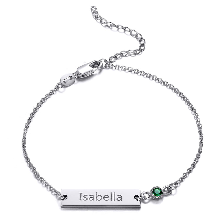 925 Sterling Silver Personalized Bezel Set Birthstone Engraved Bracelet 6�7.5�- onlyone