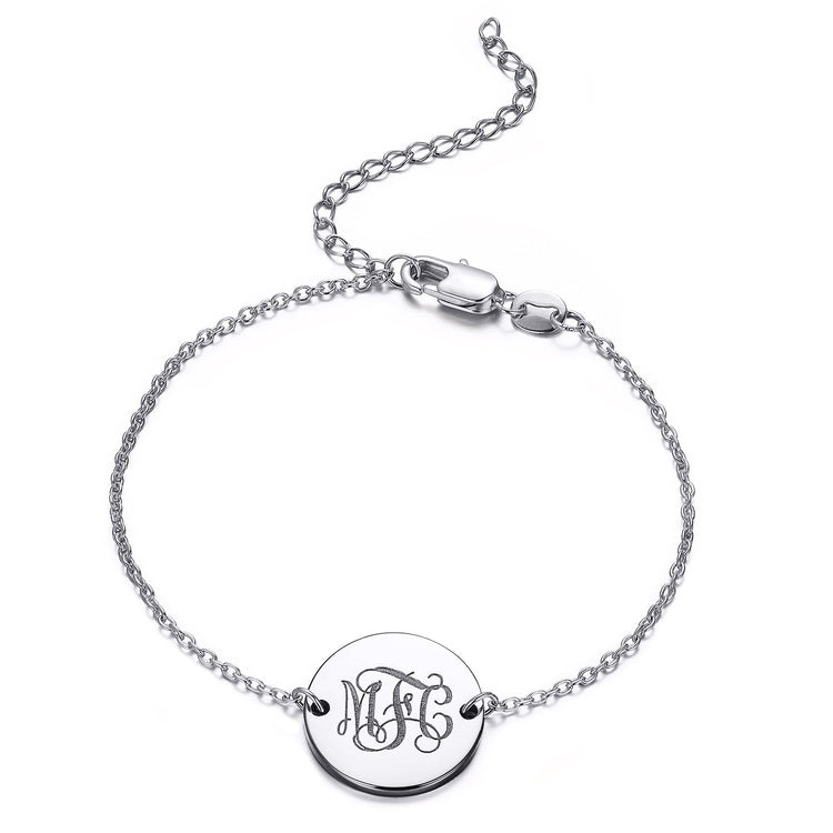 925 Sterling Silver Personalized Engraved Monogram Disc Bracelet - onlyone
