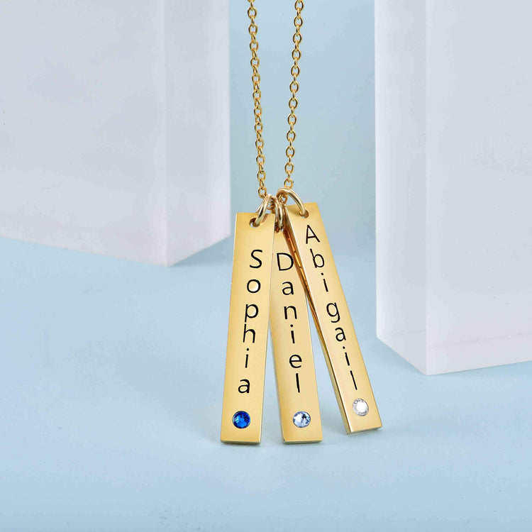 925 Sterling Silver Vertical Engraved Bar Necklace With Birthstone, Gift For Her, Birthday Gift - onlyone