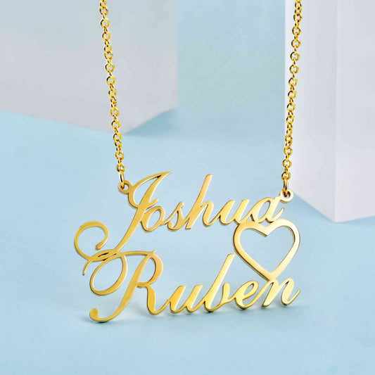 925 Sterling Silver Joshua Double Names Necklace Nameplate Necklace - onlyone