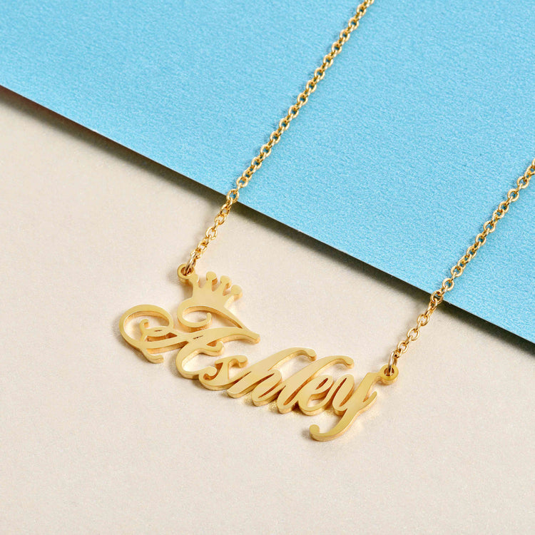 925 Sterling Silver Ashley Name Crown Necklace Nameplate Necklace You Are My Queen - onlyone