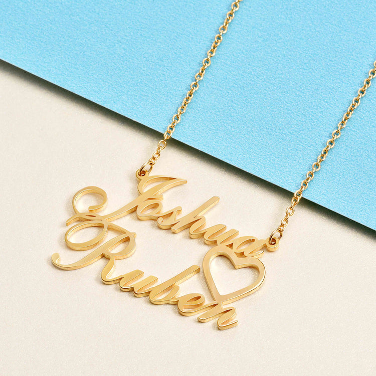 925 Sterling Silver Joshua Double Names Necklace Nameplate Necklace - onlyone