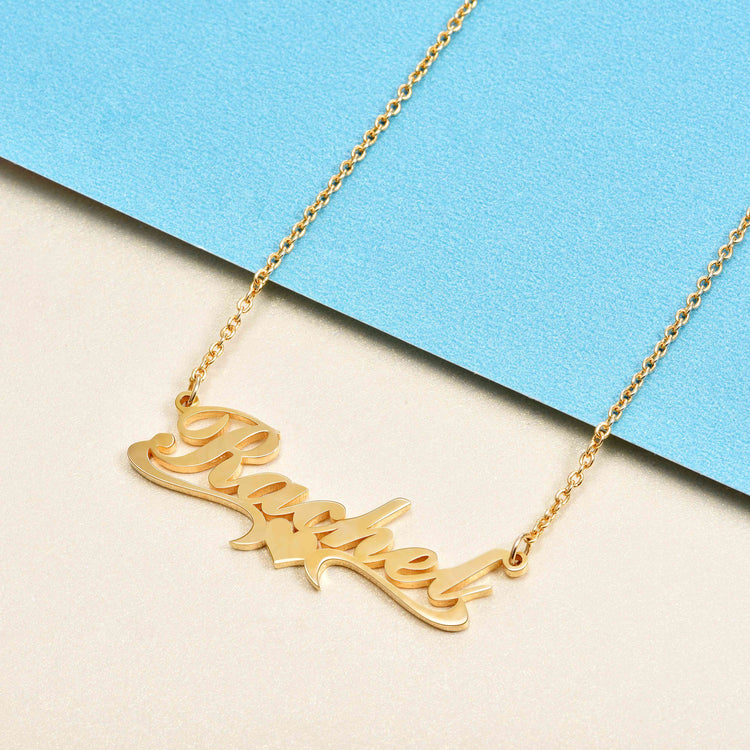 925 Sterling Silver Rachel Style Heart Name Necklace Nameplate Necklace - onlyone