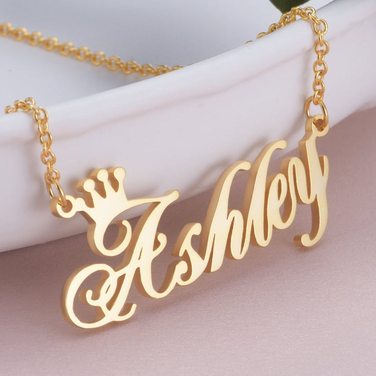 925 Sterling Silver Ashley Name Crown Necklace Nameplate Necklace You Are My Queen - onlyone