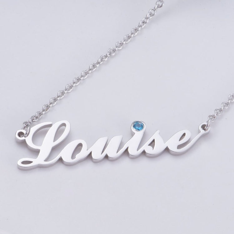 925 Sterling Silver Birthstone Signature Name Necklace "Louise style" Nameplate Necklace - onlyone