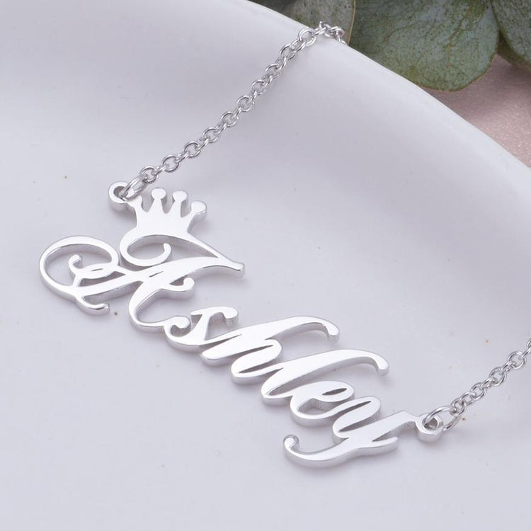 925 Sterling Silver Ashley Name Crown Necklace Nameplate Necklace You Are My Queen - onlyone