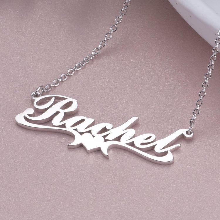 925 Sterling Silver Rachel Style Heart Name Necklace Nameplate Necklace - onlyone