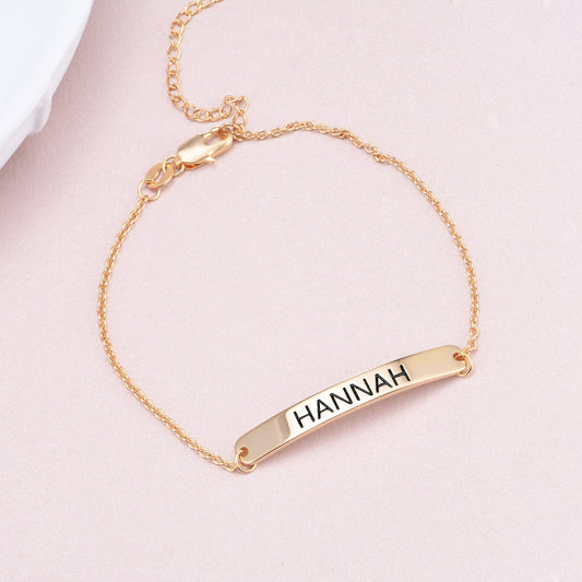 925 Sterling Silver Personalized Loving You Bar Engraved Bracelet 6�7.5�- onlyone