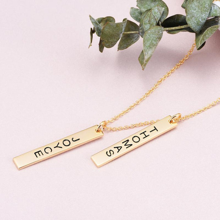 925 Sterling Silver Engraved Vertical Bar Name Necklace Nameplate Necklace