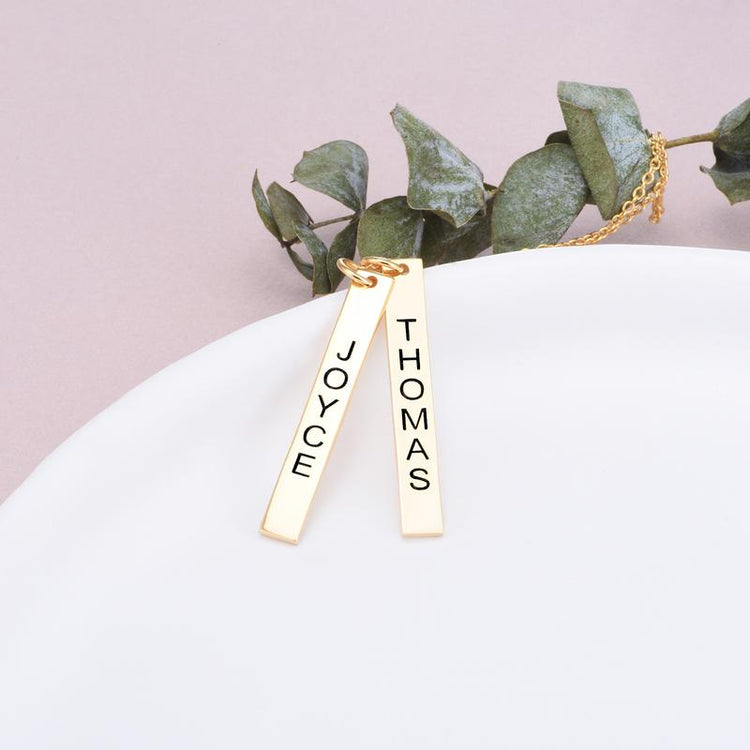 925 Sterling Silver Engraved Vertical Bar Name Necklace Nameplate Necklace